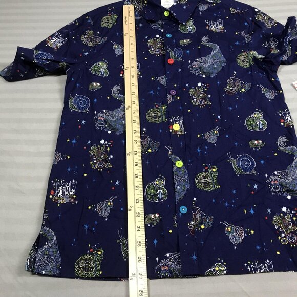 Disney Button Front Shirt Mens Small Navy Parade Camp 50th Anniversary Short - Picture 5 of 8